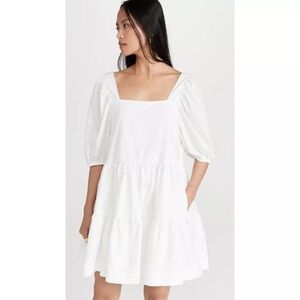 En Saison | White Puff Sleeve Square Neck Poplin Mini Dress Size Small
